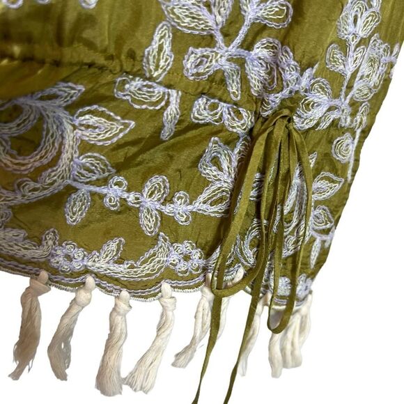 David Meister Chartreuse Embroidered Tunic Top Silk Shift Mini Dress - Picture 6 of 12